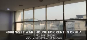 4000 sq ft RCC industrial shed for rent in Okhla Industrial Area.