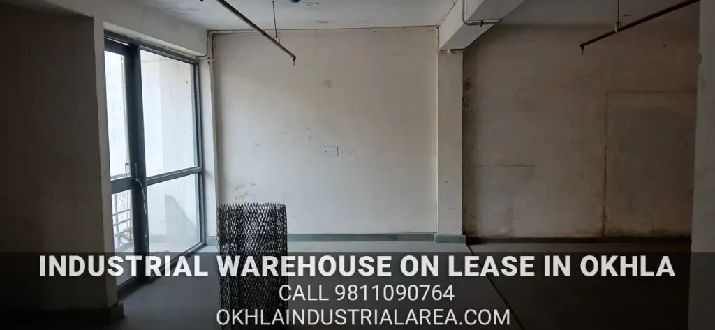 Spacious industrial warehouse on lease in Okhla. Contact Property Masterz at 9811090764.