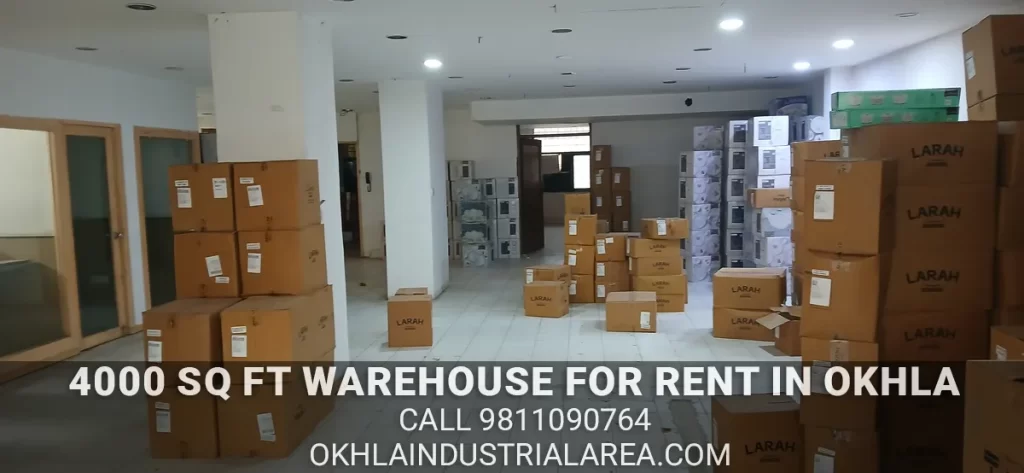 4000 sq ft warehouse in Okhla with loading dock for rent.