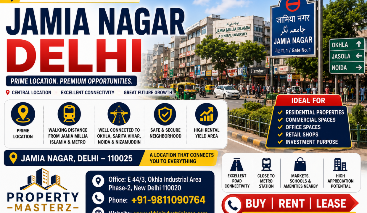 A wide street in Jamia Nagar Delhi.